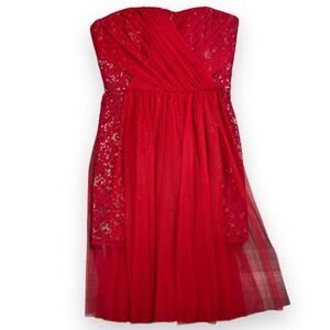 Bcbg Maxazria Vienna Red Sequin Lace & Tulle Strapless Dress Size 8